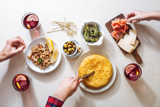 Overhead of Spanish appetizers