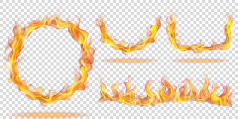 Set of fire flames in the form of ring, arc and wave on transparent background. For used on light backgrounds. Transparency only in vector format © Olga Moonlight