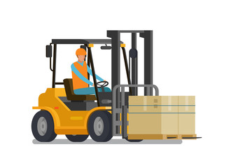 Forklift, lift truck. Warehouse, logistic, storage concept. Vector illustration