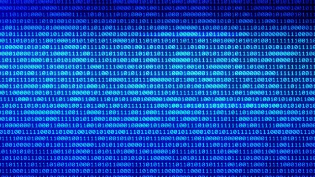 Digital technologies Blue Binary code random numbers glowing on a black background 2