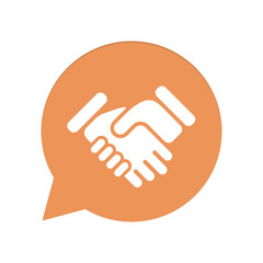 Orangene Sprechblase rund - Handschlag