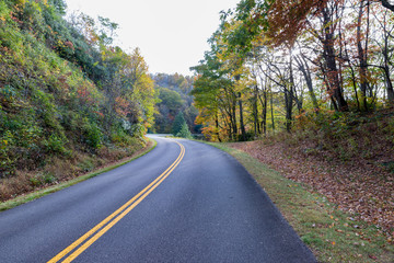 driving the blue ridge parkway in the evening