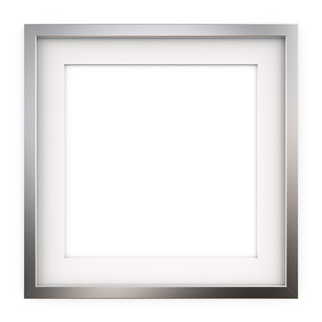 Square Picture Frame of Metal. 3D render of Classic Square Metal Frame with white Passe-partout. Blank for Copy Space.