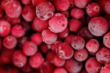 Delicious frozen cranberries in a bowl close up