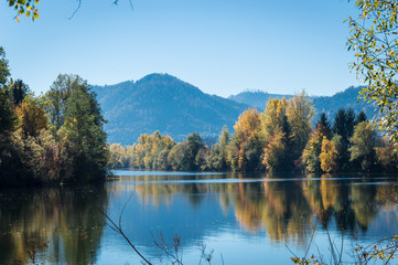 Idyllic view of river Mur on a day in autumn, Styria, Austria