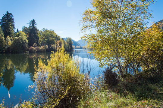 Idyllic view of river Mur on a day in autumn, Styria, Austria