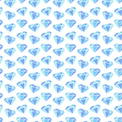 Diamonds seamless pattern on white background. Vector illustration in blue colors. Wrapping or fabric pattern.