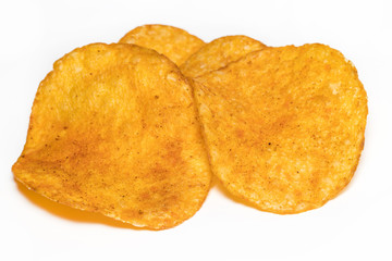 potato chips closeup isolated on a white background
