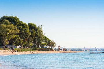 Sand beach in Miami Platja, Tarragona, Catalunya, Spain. Copy space for text.