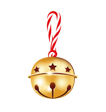 Weihnachtsschelle mit Kordel schleife
Weihnachtsgl&ouml;ckchen mit H&auml;ngeschleife 
Weihnachtsdekoration
Vektor Illustration isoliert auf wei&szlig;em Hintergrund
