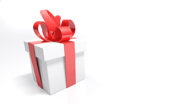 Gift box with red bow on white background - 3D rendering