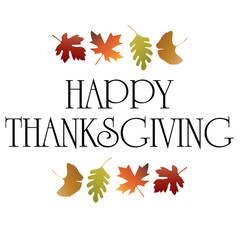 happy thanksgiving typography graphic with gradient leaves