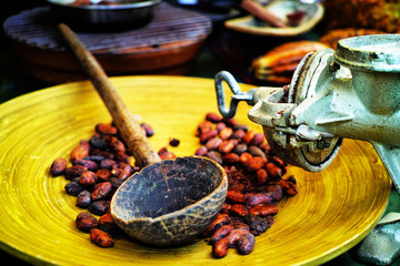 Wooden spoon on yellow plate