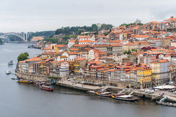 Fototapeta na wymiar Porto, Portugal - July, 2017. Panoramic aerial view of Porto in a beautiful summer day, Portugal