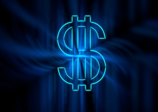 Blue Neon Dollar Sign.