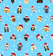 Seamless Pattern with Different Breeds of Dogs in Hats of Santa Claus, Symbols New Year 2018