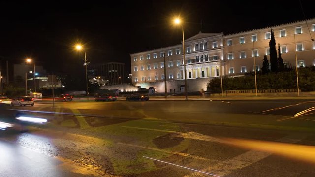 parliament of greece night time lapse