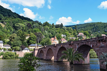 Fototapeta na wymiar landmark bridge on the Rhine River in Heidelberg Germany