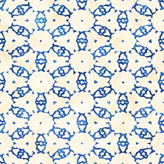 Native batik seamless watercolor artistic boho style colorful square pattern.