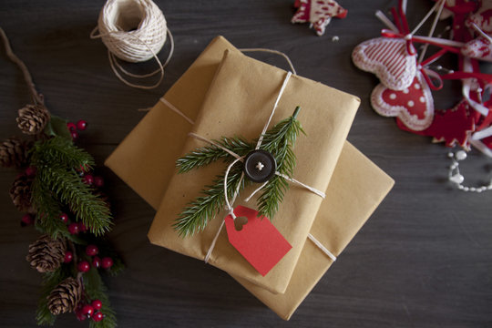 Christmas gifts with red tag