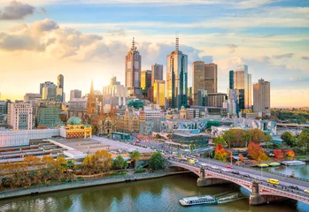 Foto op Plexiglas Melbourne city skyline at twilight © f11photo