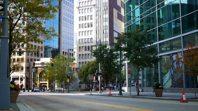 Timelapse of traffic and pedestrians walking in downtown Pittsburgh