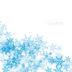 Blue christmas background with snowflakes on a white background. Vector. Abstract snow for Christmas.