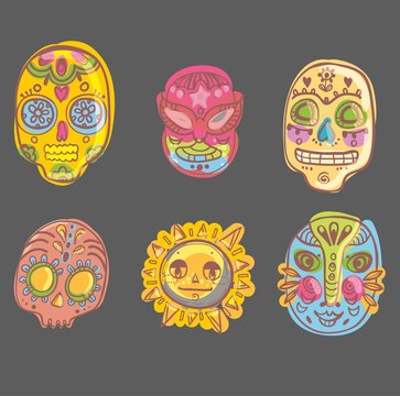Mexico illustrations collection,  skulls and masks