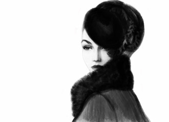 Beautiful woman with hat. fashion illustration