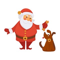 Fototapeta na wymiar Santa playing dog pet daily Christmas life cartoon character vector flat icon