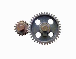 rust gear wheels isolated on white background