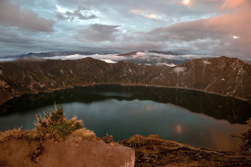 Quilotoa caldera and lake (lagoon), Andes. Ilinizas Nature Reserve, Ecuador