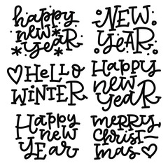 Christmas hand lettering set. Happy new year, hello winter, merry christmas. - 178025341