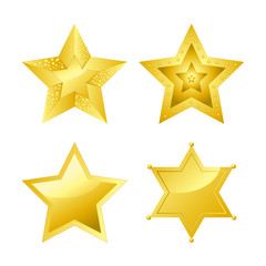 Shiny bright five-pointed stars of several designs with smooth surface