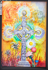 Obraz na płótnie Canvas Collage,segni e simboli esoterici con croce celtica