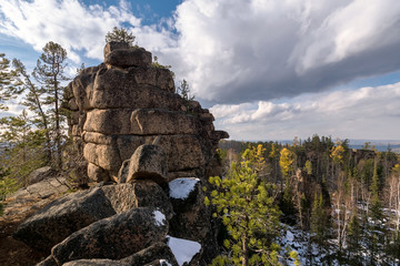 A cliff called Old Woman, Olkhinskoe Plateau near Baikal lake