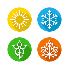 Seasons Set Colorful Icons - The seasons - summer, winter, spring and autumn - Weather forecast sign.