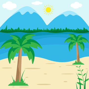 Summer Beach Sunny - Vector Illustration, Holiday season landscape background