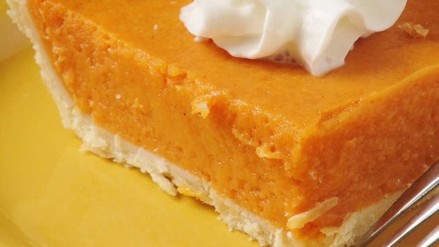 Zoom out on a slice of pumpkin pie