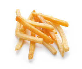 Yummy french fries on white background