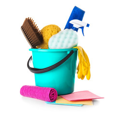 Car cleaning supplies on white background © Africa Studio