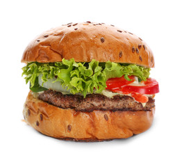 Tasty beef burger, isolated on white