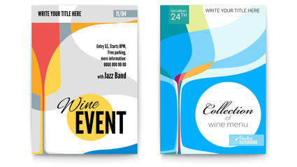 Template for Cocktail Party, Wine festival event or menu covers, A4 size. Vector template of poster, design layout for brochure, banner, flyer. Posters design with abstract graphic isolated on white