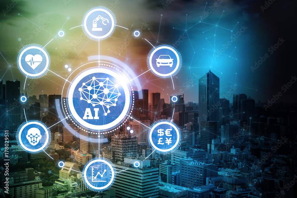 Poster ai(artificial intelligence) and internet of things. conceptual mixed media.