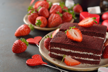 Red velvet cake with strawberries