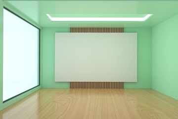 empty meeting room in green color design in 3D rendering
