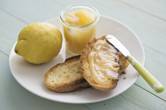 Food: Lemon Curd Spread On Toasted Bread