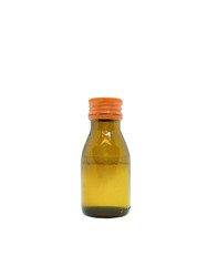 medicine drug bottle orange cap opaque glass fragile on isolated white background with clipping path