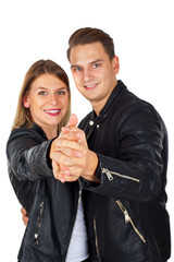 Stylish young couple on isolated