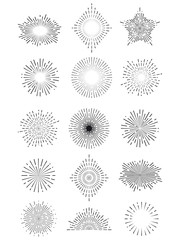 Hand drawn sunburst set - vintage sunshine lines